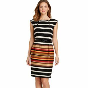 Emma & Michelle Sleeveless Belted Dress Multicolor Stripes Size 14